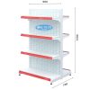 Giá kệ đôi siêu thị 4 tầng bằng tôn lỗ, kích thước cao 150cm, dài 90cm, thiết kế chắc chắn, phù hợp trưng bày hàng hóa