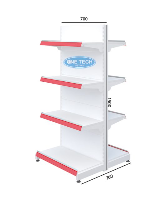 Kệ đôi siêu thị tôn liền 4 tầng (C150 x D70) chắc chắn, bền đẹp, phù hợp cho cửa hàng và siêu thị.