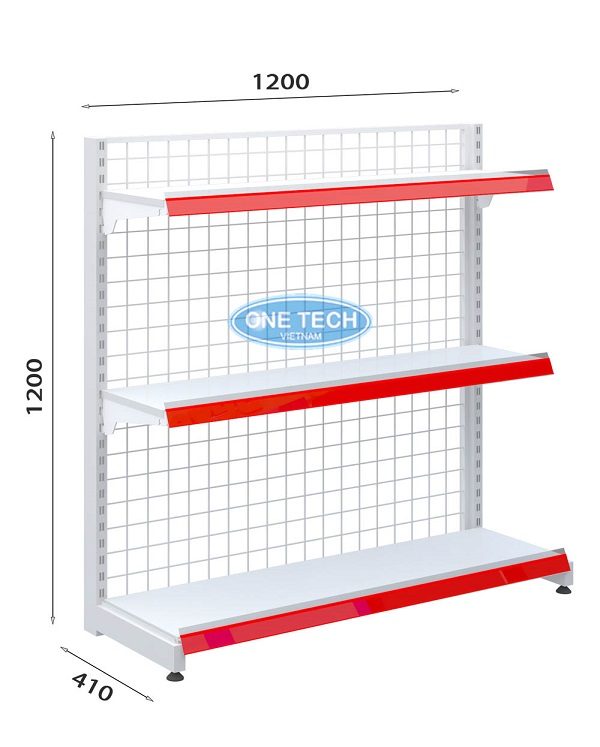 Kệ siêu thị đơn lưng lưới 3 tầng x C120 x D120 (cm)