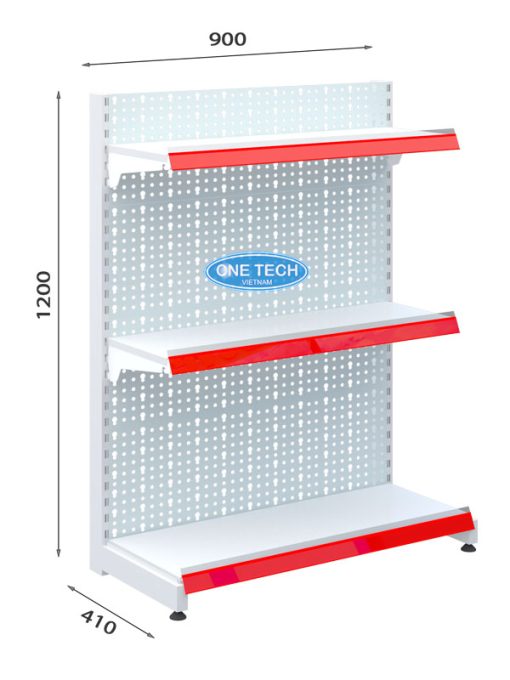 Kệ đơn siêu thị tôn lỗ 3 tầng cao 120cm dài 90cm trưng bày hàng hóa tiện lợi