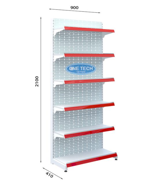 Kệ siêu thị đơn 6 tầng bằng tôn đục lỗ cao 210cm, dài 90cm, thiết kế chắc chắn, sơn tĩnh điện, trưng bày hàng hóa hiệu quả