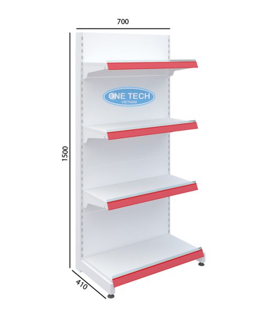 Kệ siêu thị đơn tôn liền 4 tầng (cao 150cm, dài 70cm) chắc chắn, phù hợp trưng bày hàng hóa tại siêu thị, cửa hàng tiện lợi.