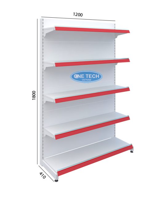 Kệ đơn siêu thị tôn liền 5 tầng kích thước C180 x D120 cm, thiết kế chắc chắn, phù hợp cho cửa hàng và siêu thị.