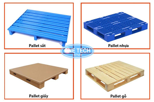 Các loại pallet thường dùng trong kho hạng nặng – Gỗ, nhựa, sắt Ảnh các loại pallet thường dùng trong kho hạng nặng gồm pallet gỗ, pallet nhựa, pallet sắt phù hợp cho tải trọng lớn