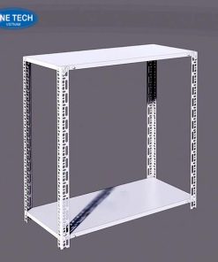Kệ sắt V lỗ 2 tầng chắc chắn, dễ lắp ráp, phù hợp để trưng bày hoặc lưu trữ hàng hóa trong kho, cửa hàng.