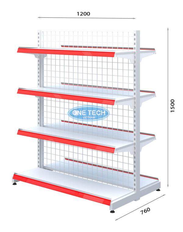 Kệ siêu thị đôi lưng lưới 4 tầng x C150 x D120 (cm)