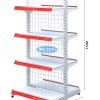 Kệ siêu thị đôi lưng lưới 4 tầng chắc chắn, thiết kế tối ưu giúp trưng bày sản phẩm gọn gàng, chuyên nghiệp.