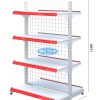 Kệ siêu thị đôi lưng lưới 4 tầng, cao 150cm, dài 90cm, thiết kế chắc chắn, phù hợp trưng bày hàng hóa tại cửa hàng và siêu thị.