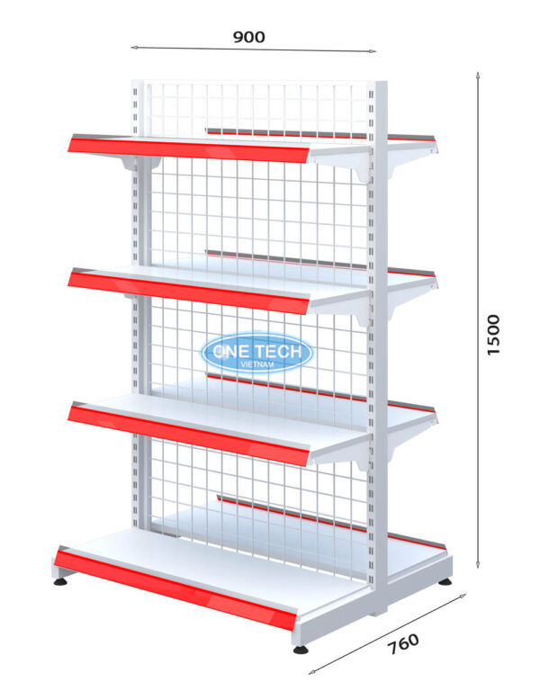 Kệ siêu thị đôi lưng lưới 4 tầng x C150 x D90 (cm)