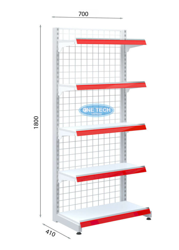 Kệ siêu thị đơn lưng lưới 5 tầng x C180 x D70