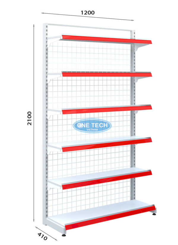 Kệ siêu thị đơn lưng lưới 6 tầng x C210 x D120