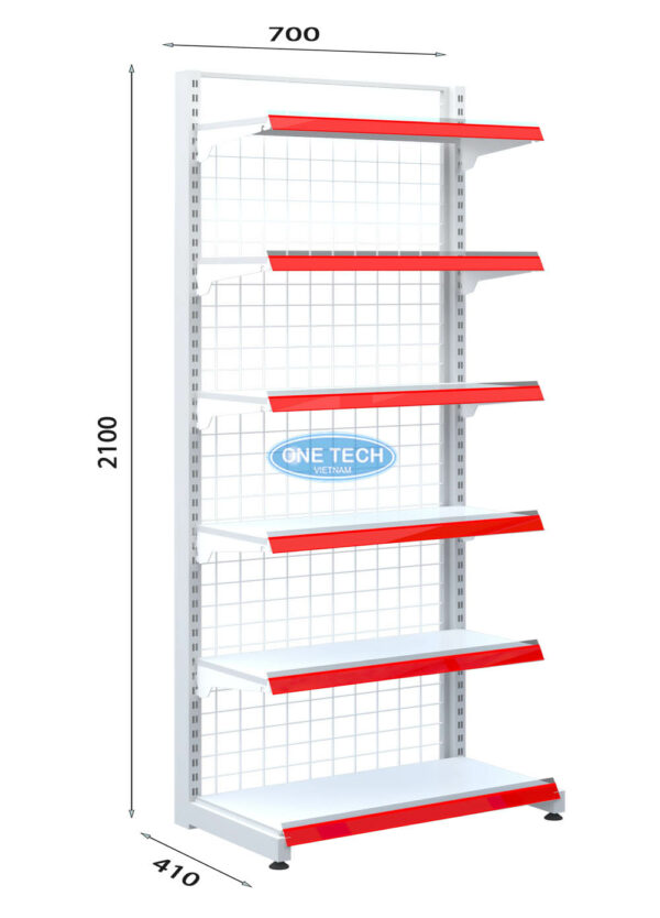 Kệ siêu thị đơn lưng lưới 6 tầng x C210 x D70