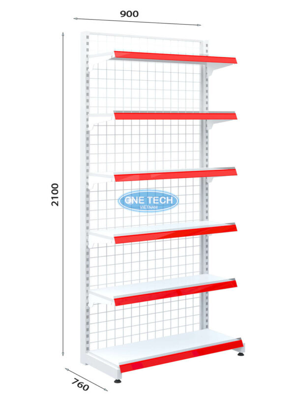 Kệ siêu thị đơn lưng lưới 6 tầng x C210 x D90 (cm)