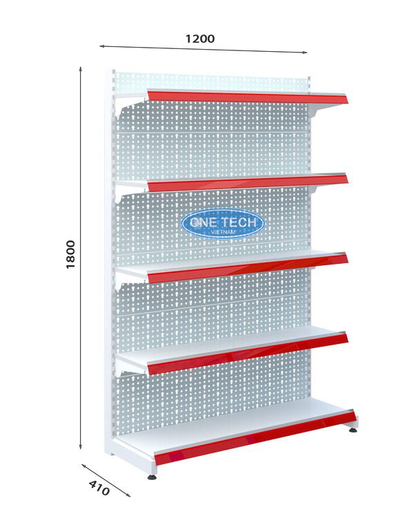 Kệ siêu thị đơn tôn đục lỗ 5 tầng x C180 x D120 (cm)