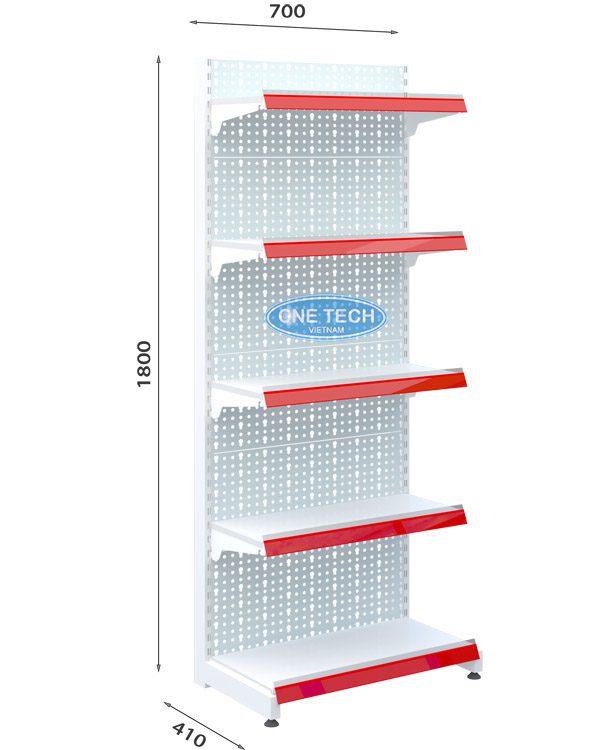 Kệ siêu thị đơn tôn đục lỗ 5 tầng x C180 x D70 (cm)