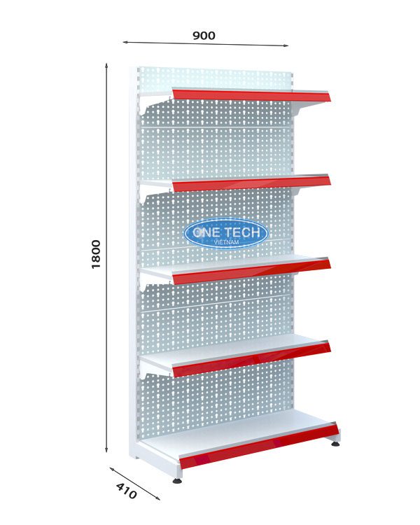 Kệ siêu thị đơn tôn đục lỗ 5 tầng x C180 x D90 (cm)