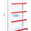 Kệ siêu thị đơn lưng lưới 4 tầng, kích thước C150 x D90 cm, thiết kế chắc chắn, phù hợp trưng bày hàng hóa.