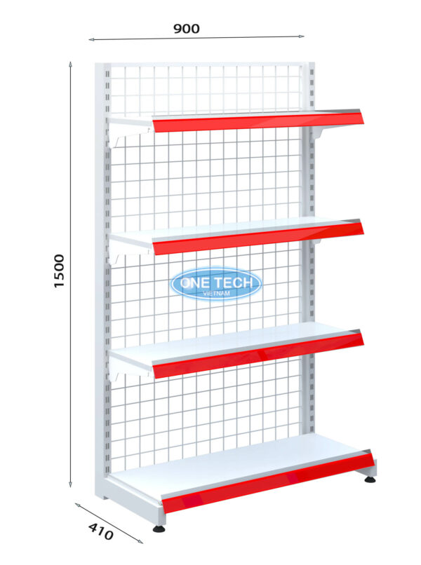 Kệ siêu thị đơn lưng lưới 4 tầng c150 x d90