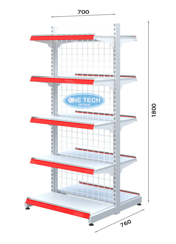 Kệ siêu thị đôi lưng lưới 5 tầng x C180 x D70 (cm)