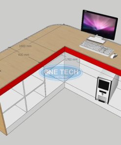 Mặt sau của bàn thu ngân gỗ mặt kính