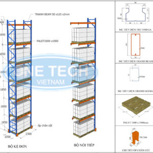 Thông số kỹ thuật cơ bản của mẫu kệ tải trọng nặng 6 tầng