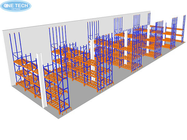 Bản vẽ 3D khu vực giá kệ kho hàng nặng