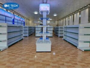Kệ siêu thị chất lượng cao tại Bình Phước, thiết kế chắc chắn, giúp tối ưu không gian trưng bày hàng hóa.