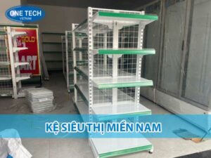 Kệ siêu thị Miền Nam chắc chắn, thiết kế tối ưu giúp sắp xếp hàng hóa khoa học, tiện lợi.