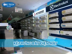 Kệ trưng bày điện máy hiện đại, giúp tối ưu không gian cửa hàng và trưng bày sản phẩm bắt mắt.