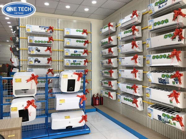 Kệ siêu thị trưng bày máy điều hòa dạng tôn đục lỗ 