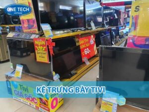 Kệ trưng bày tivi thiết kế hiện đại, chắc chắn, phù hợp cho showroom và cửa hàng điện máy.