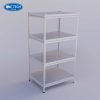 Kệ V cài 4 tầng màu trắng, thiết kế chắc chắn, phù hợp để trưng bày xe đạp trong cửa hàng hoặc showroom.