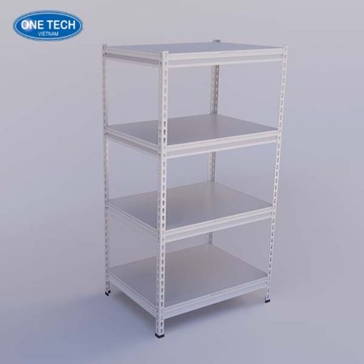 Kệ V cài 4 tầng màu trắng, thiết kế chắc chắn, phù hợp để trưng bày xe đạp trong cửa hàng hoặc showroom.