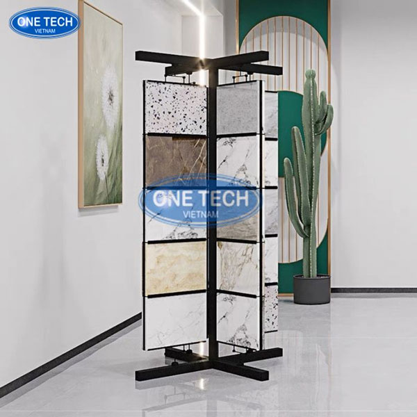 Trụ bày gạch ốp lát xoay 360 độ tiện lợi cho showroom Trụ bày gạch ốp lát xoay 360 độ bằng sắt sơn tĩnh điện, giúp trưng bày mẫu gạch gọn gàng và chuyên nghiệp