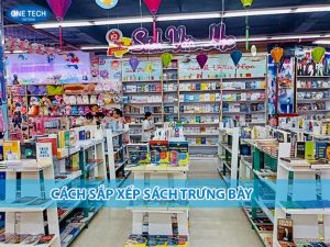 Hình ảnh minh họa cách xếp sách trưng bày gọn gàng và thu hút trên kệ siêu thị