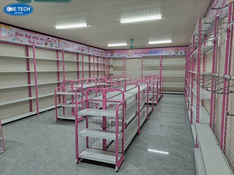Kệ lưng lưới để hàng tạp hóa 5 tầng bằng sắt sơn tĩnh điện, phù hợp trưng bày hàng hóa trong siêu thị mini và tạp hóa