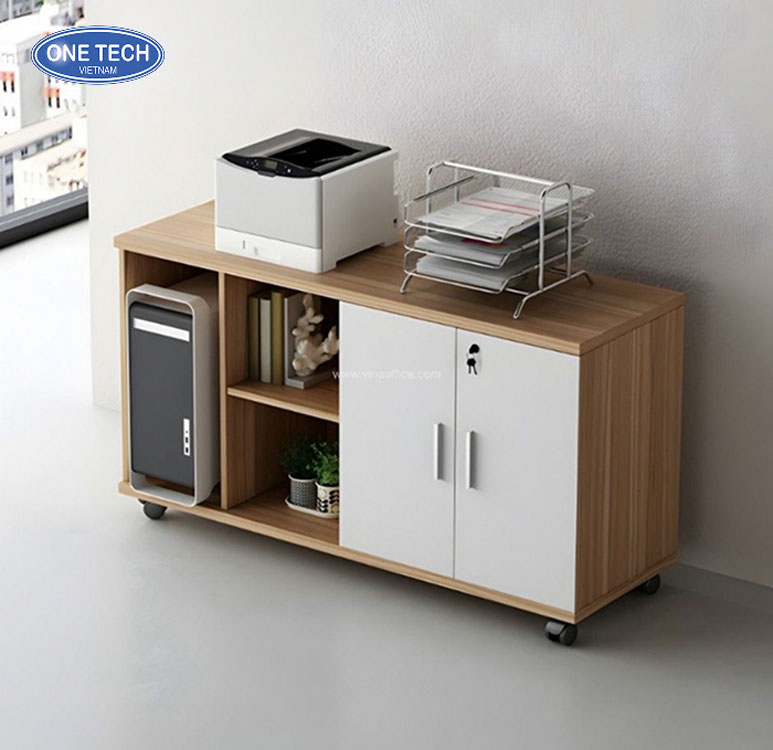 Kệ tủ để máy in văn phòng có bánh xe tiện lợi Kệ tủ để máy in văn phòng bằng gỗ công nghiệp, thiết kế có bánh xe di chuyển dễ dàng
