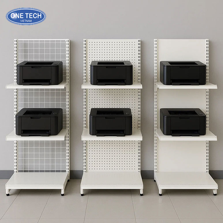 Kệ siêu thị trưng bày máy in chất lượng cao, tiện lợi Kệ siêu thị bằng thép bền chắc dùng để trưng bày máy in, kệ siêu thị đa tầng, phù hợp cửa hàng điện tử
