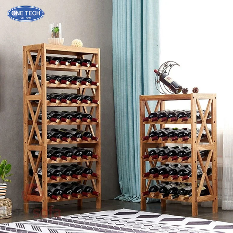 Kệ đựng rượu vang làm từ gỗ sồi thiết kế đơn giản tinh tế Kệ rượu vang bằng gỗ sồi, kiểu dáng tối giản phù hợp không gian hiện đại