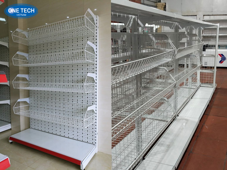 Kệ giỏ mì siêu thị gọn nhẹ, lấy hàng nhanh Kệ giỏ mì siêu thị với thiết kế gọn nhẹ, thuận tiện lấy hàng nhanh chóng và dễ dàng