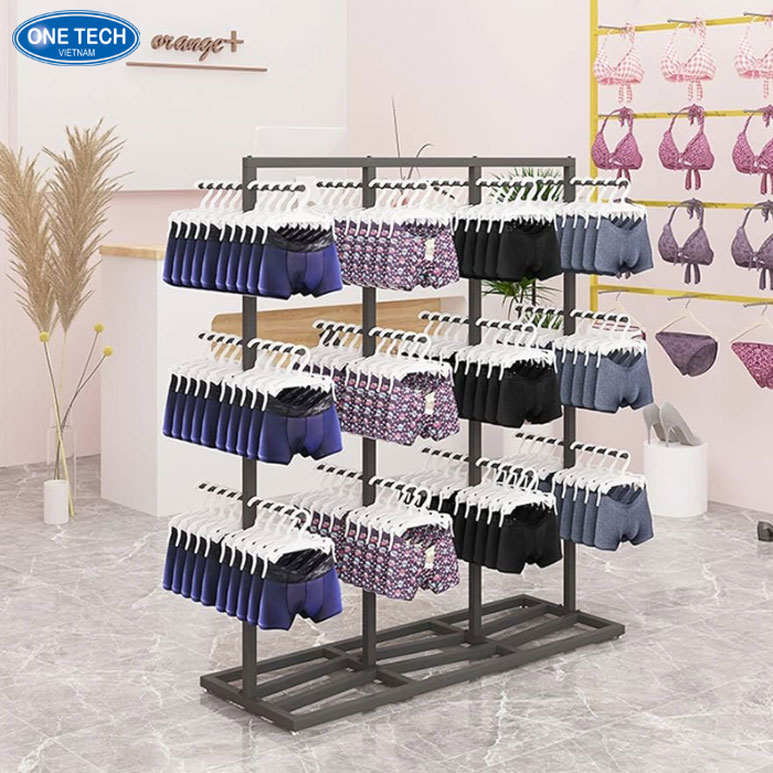 Kệ đồ lót sắt trung tâm cửa hàng – Bền đẹp, tối ưu trưng bày Kệ trưng bày đồ lót bằng sắt cao cấp, thiết kế chắc chắn, phù hợp đặt giữa trung tâm cửa hàng thời trang nữ