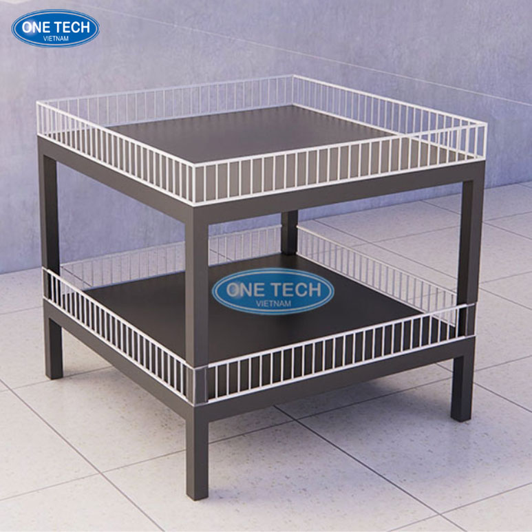 Ụ vuông 2 tầng trưng bày đồ lót khuyến mãi siêu thị – thiết kế tối ưu không gian Ụ vuông 2 tầng bằng kim loại dùng để trưng bày đồ lót khuyến mãi trong siêu thị, giúp tiết kiệm diện tích và thu hút khách hàng