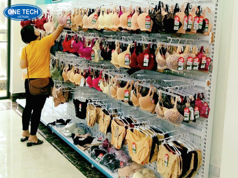 Kệ trưng bày đồ lót độc đáo, làm nổi bật sản phẩm nội y Kệ trưng bày đồ lót bằng thép mạ sơn tĩnh điện với móc treo, không gian cửa hàng