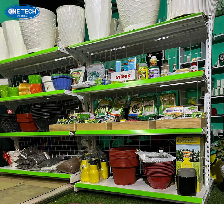 Kệ siêu thị trưng bày hạt giống chất lượng cao Kệ siêu thị bằng thép chắc chắn dùng để trưng bày đa dạng các loại hạt giống nông nghiệp