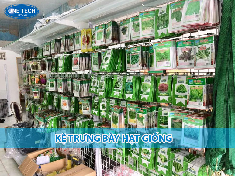 Kệ trưng bày hạt giống bằng kim loại đa tầng, phù hợp cho cửa hàng, siêu thị, giúp sắp xếp và trưng bày các loại hạt giống một cách gọn gàng và chuyên nghiệp
