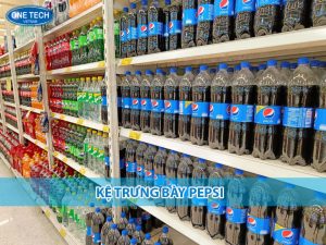 Kệ trưng bày Pepsi màu xanh, thiết kế 5 tầng, trưng bày lon nước ngọt trong siêu thị hoặc cửa hàng tiện lợi
