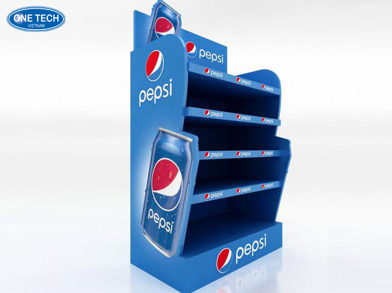 Kệ quảng cáo Pepsi độc đáo thu hút mọi ánh nhìn tại điểm bán Kệ quảng cáo thiết kế sáng tạo trưng bày sản phẩm Pepsi nổi bật tại siêu thị