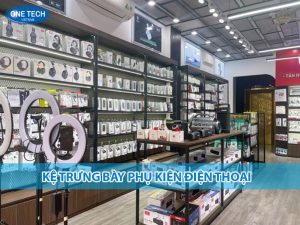Kệ trưng bày phụ kiện điện thoại 5 tầng bằng sắt sơn tĩnh điện, thiết kế gọn gàng cho cửa hàng di động
