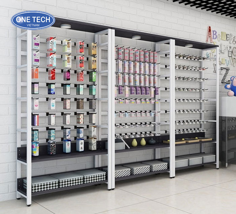 Kệ treo phụ kiện điện thoại bằng kim loại tiện dụng và bền đẹp Kệ treo phụ kiện điện thoại bằng kim loại nhiều móc treo, dùng trong cửa hàng bán lẻ