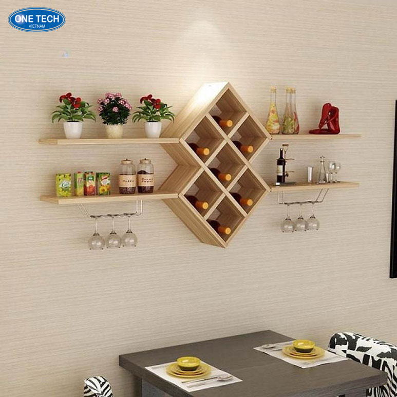 Kệ treo tường đựng rượu thiết kế hiện đại, tiết kiệm diện tích Kệ treo tường đa năng dùng để trưng bày chai rượu, làm từ chất liệu bền đẹp, phù hợp phòng khách và quầy bar